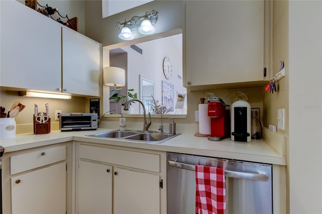 612 Fairmont Ave Unit D, Safety Harbor, FL 34695 - kitchen featuring light countertops, white cabinetry, visible vents, stainless steel dishwasher, and a sink