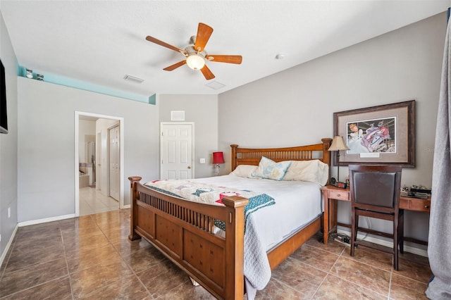 19750 Ellendale Dr, Land O Lakes, FL 34638 - bedroom with tile patterned flooring, a ceiling fan, and connected bathroom
