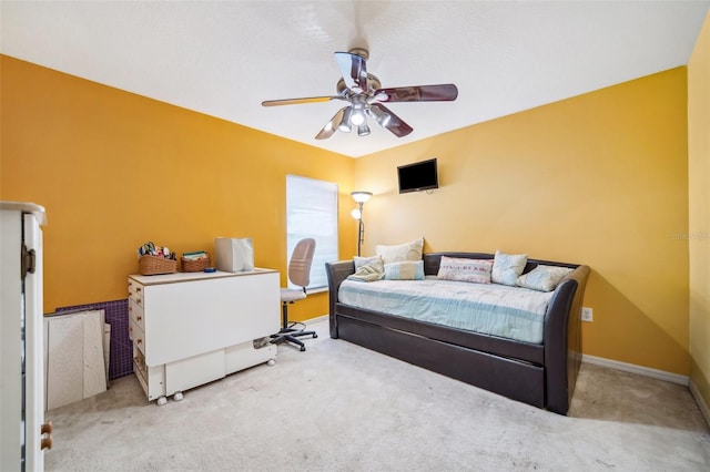 19750 Ellendale Dr, Land O Lakes, FL 34638 - carpeted bedroom with ceiling fan and baseboards