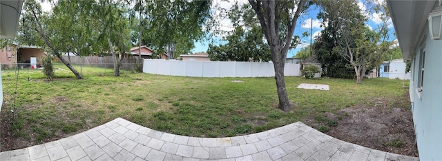 view of yard with a patio and a fenced backyard