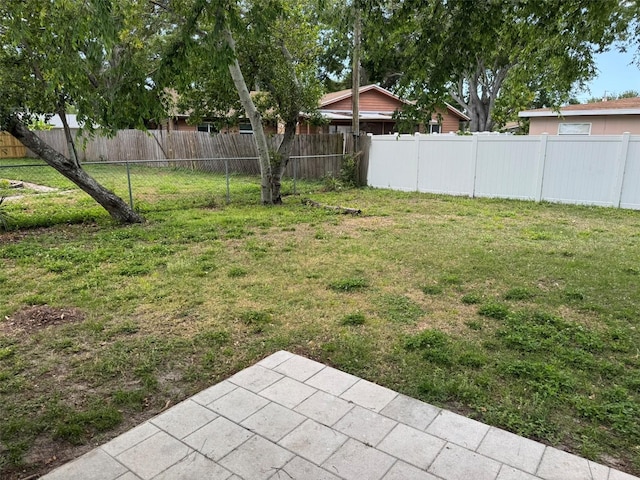 view of yard featuring a patio and a fenced backyard