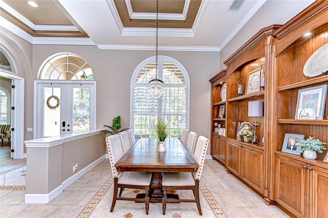 3212 Sunset Lakes Blvd, Land O Lakes, FL 34638 - dining room featuring inlaid floor details, healthy amount of natural light, and crown molding