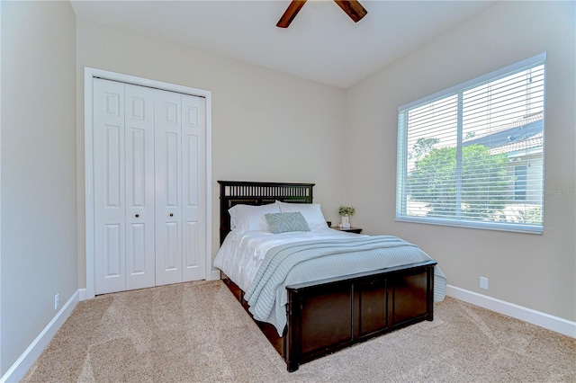 3212 Sunset Lakes Blvd, Land O Lakes, FL 34638 - bedroom with baseboards, carpet flooring, a closet, and ceiling fan