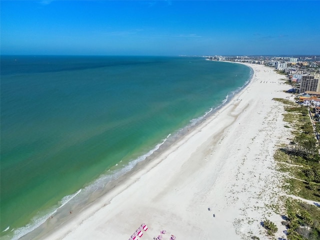 property view of water featuring a beach view