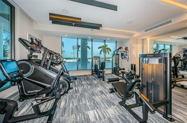 301 1st St S Unit 3004, Saint Petersburg, FL 33701 - exercise room with a healthy amount of sunlight, visible vents, and carpet