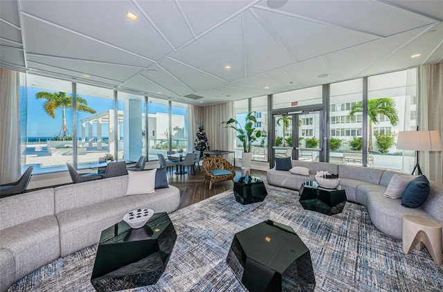 301 1st St S Unit 3004, Saint Petersburg, FL 33701 - interior space with french doors, wood finished floors, and floor to ceiling windows