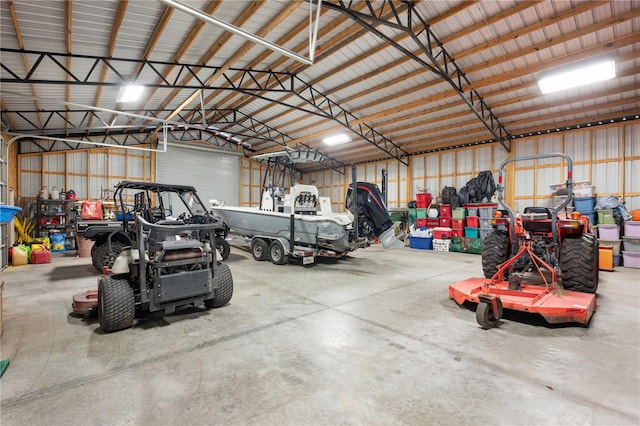 garage with metal wall