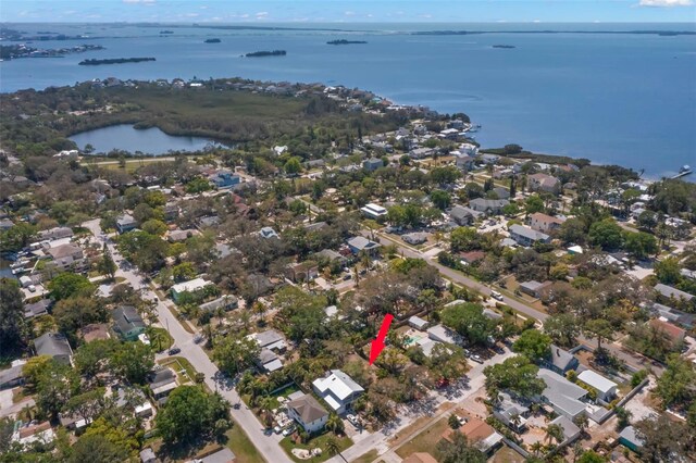 407 Indiana Ave, Crystal Beach, FL 34681 - birds eye view of property featuring a water view and a residential view