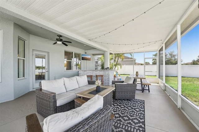 7207 Forest Mere Dr, Riverview, FL 33578 - sunroom with outdoor lounge area, ceiling fan, and plenty of natural light