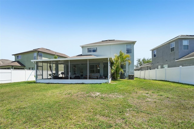 7207 Forest Mere Dr, Riverview, FL 33578 - rear view of property with a sunroom and central AC