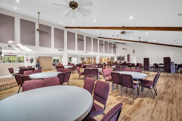 4819 Boonesboro Ct, New Port Richey, FL 34655 - dining area featuring light wood-type flooring, a ceiling fan, and recessed lighting