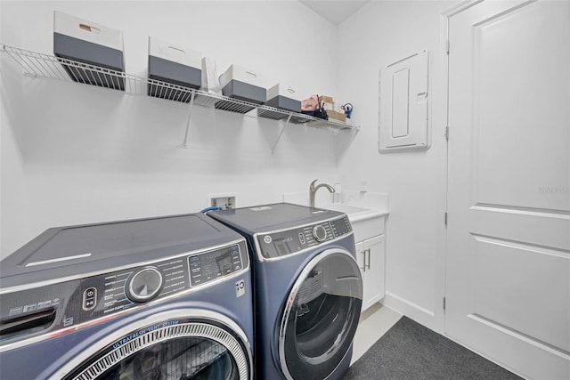 3096 Great Banyan Way, Wesley Chapel, FL 33543 - washroom with independent washer and dryer, cabinet space, electric panel, and carpet flooring