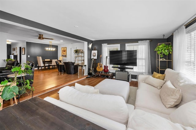 202 S Hesperides St, Tampa, FL 33609 - living room with wood finished floors and a chandelier