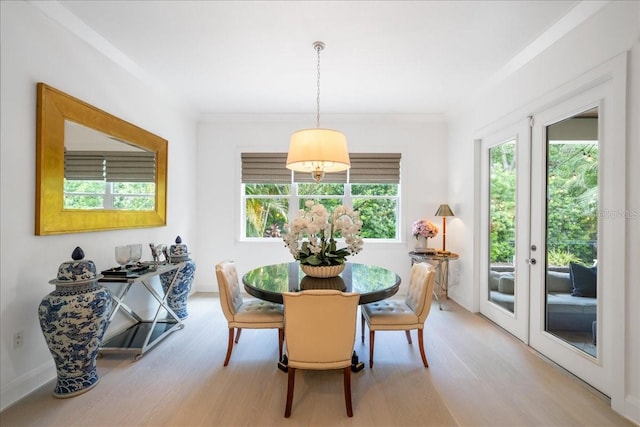 2501 S Dundee St, Tampa, FL 33629 - dining room with light wood-style flooring, plenty of natural light, french doors, baseboards, and crown molding