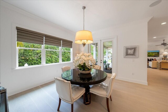 2501 S Dundee St, Tampa, FL 33629 - dining area with light wood finished floors, baseboards, a ceiling fan, recessed lighting, and french doors