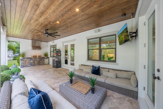 2501 S Dundee St, Tampa, FL 33629 - view of patio featuring an outdoor kitchen, french doors, outdoor lounge area, and ceiling fan