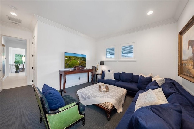 2501 S Dundee St, Tampa, FL 33629 - carpeted living room with plenty of natural light and ornamental molding