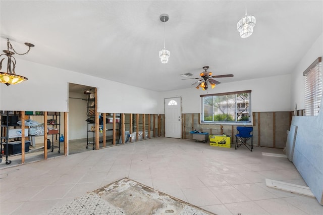 garage with a ceiling fan