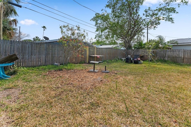 view of yard with a fenced backyard