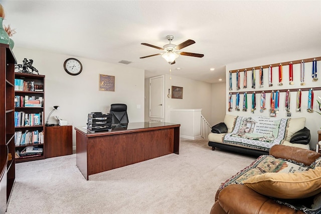 11818 Valhalla Woods Dr, Riverview, FL 33579 - office featuring light colored carpet and ceiling fan
