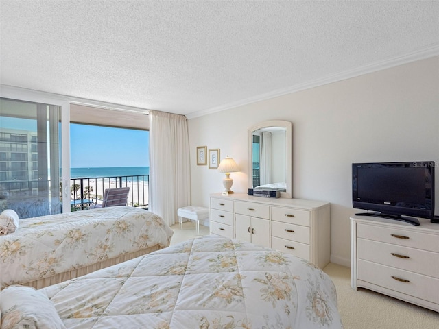 1400 Gulf Blvd Unit 511, Clearwater Beach, FL 33767 - bedroom with access to exterior, a textured ceiling, and ornamental molding