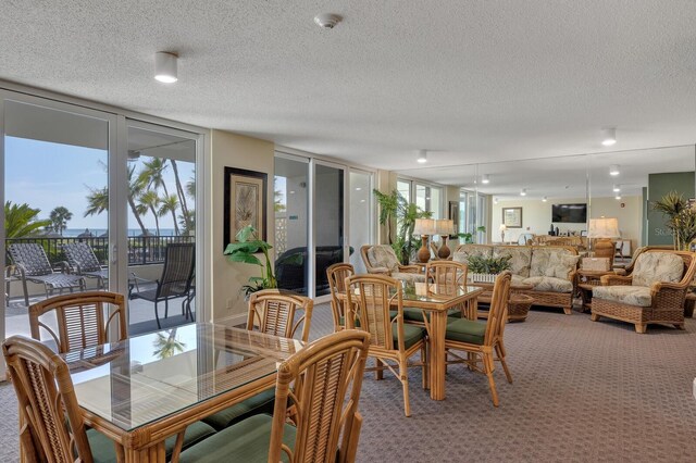 1400 Gulf Blvd Unit 511, Clearwater Beach, FL 33767 - carpeted dining space featuring expansive windows, a wealth of natural light, and a textured ceiling
