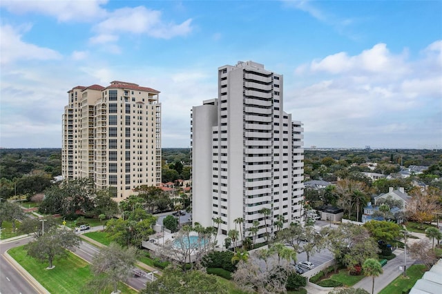 view of building exterior with a view of city
