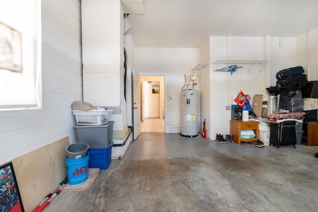 garage featuring water heater