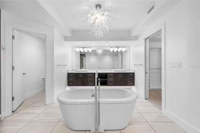 19816 Gulf Blvd Unit 602, Indian Shores, FL 33785 - bathroom featuring a soaking tub, a chandelier, visible vents, and vanity