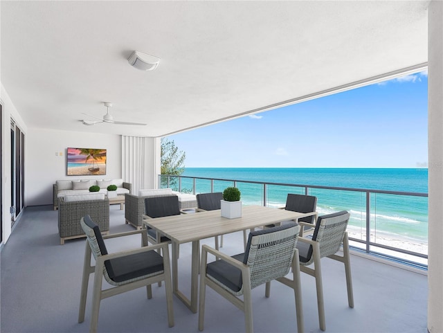 19816 Gulf Blvd Unit 602, Indian Shores, FL 33785 - balcony with a ceiling fan, a view of the beach, and a water view