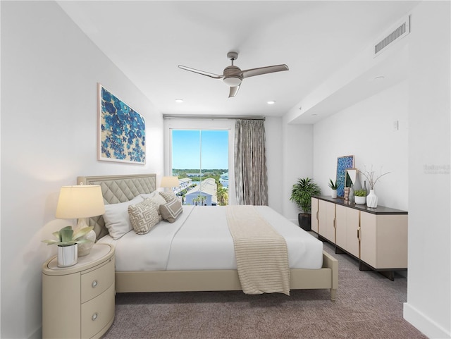 19816 Gulf Blvd Unit 602, Indian Shores, FL 33785 - carpeted bedroom featuring visible vents, recessed lighting, and ceiling fan
