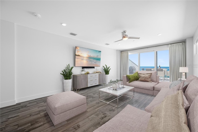 19816 Gulf Blvd Unit 602, Indian Shores, FL 33785 - living area with recessed lighting, wood finished floors, visible vents, and ceiling fan