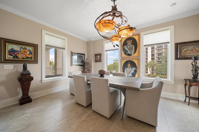 145 Belleview Blvd Unit 201, Belleair, FL 33756 - dining area with ornamental molding, a wealth of natural light, and baseboards