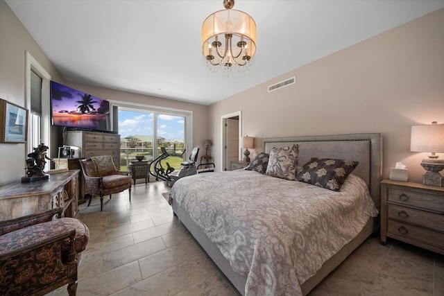 145 Belleview Blvd Unit 201, Belleair, FL 33756 - bedroom with visible vents, access to exterior, and an inviting chandelier