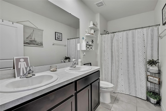 full bathroom featuring a sink, visible vents, tile patterned floors, and toilet