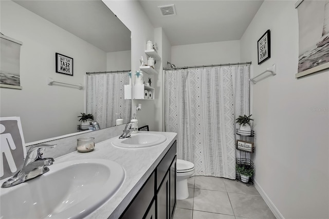 full bathroom with tile patterned floors, visible vents, a sink, and toilet