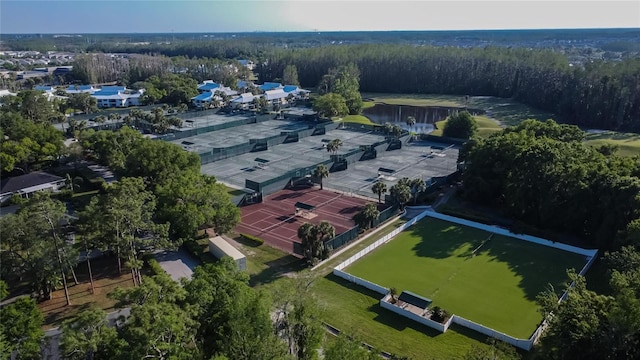 bird's eye view featuring a view of trees