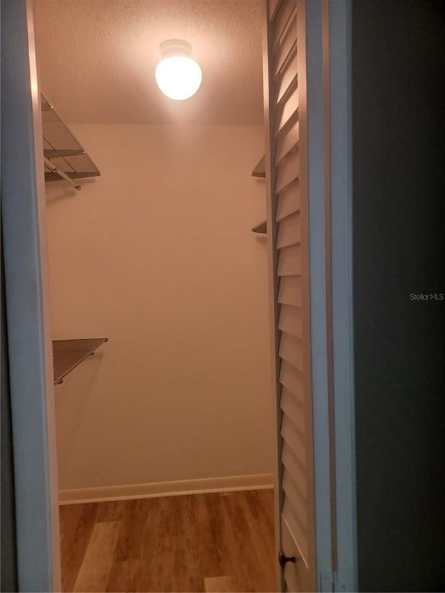 walk in closet with wood finished floors