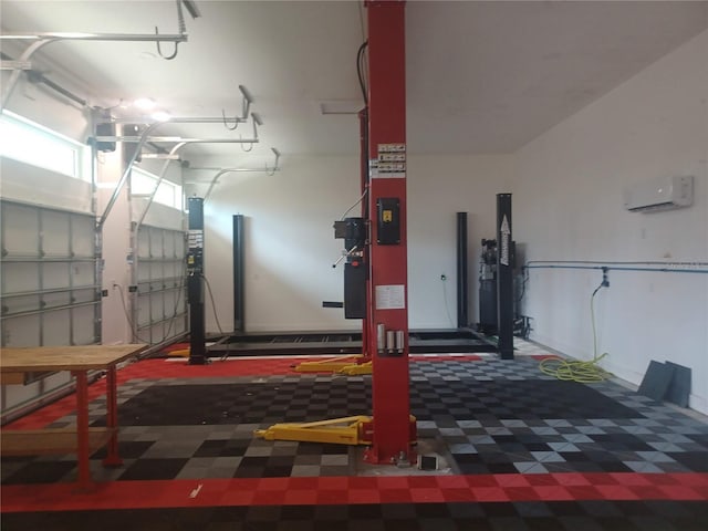 garage with an AC wall unit
