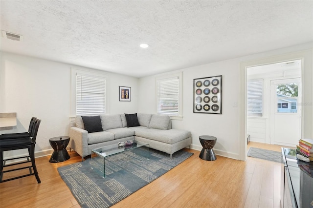 3611 4th Ave N, Saint Petersburg, FL 33713 - living area with a healthy amount of sunlight, visible vents, a textured ceiling, and wood finished floors