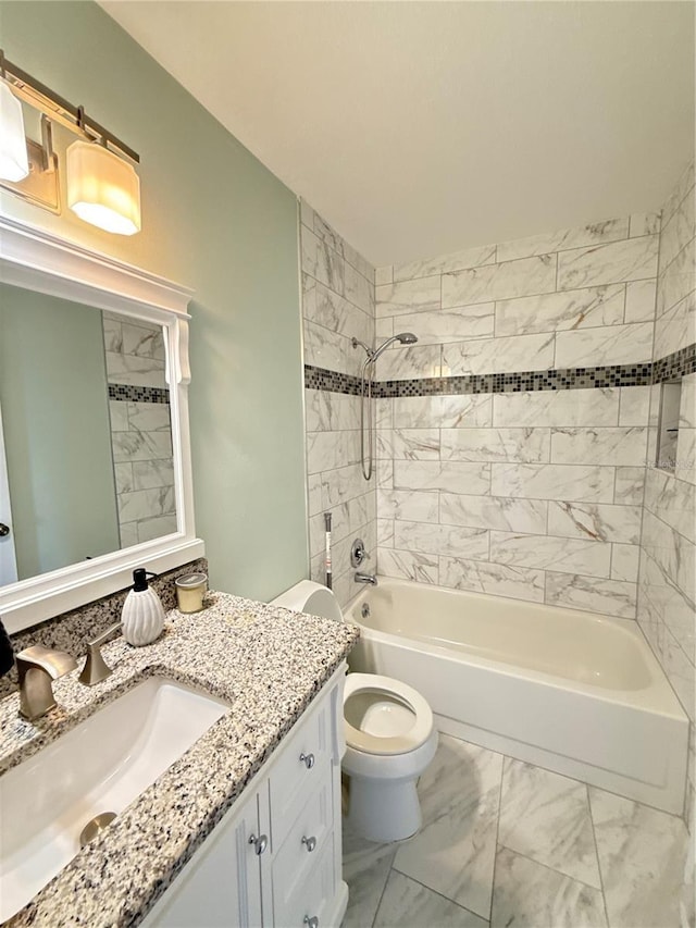 5973 Terrace Park Dr N Unit 311, Saint Petersburg, FL 33709 - bathroom featuring toilet, shower / tub combination, marble finish floor, and vanity