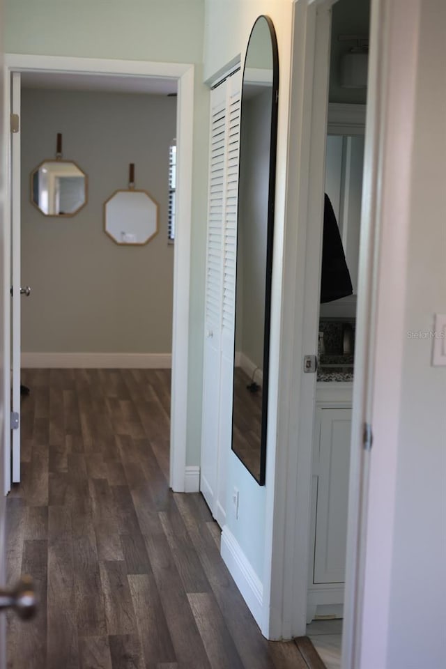 5973 Terrace Park Dr N Unit 311, Saint Petersburg, FL 33709 - hallway featuring dark wood-style floors and baseboards