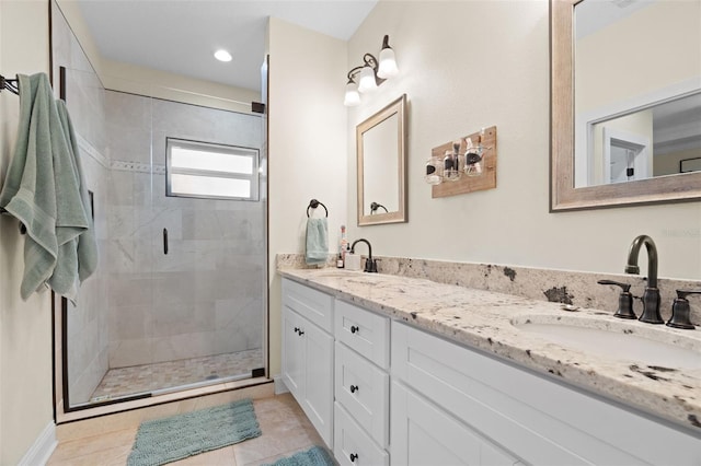 1410 25th St N, Saint Petersburg, FL 33713 - full bathroom featuring recessed lighting, a sink, a shower stall, and double vanity