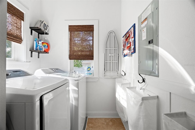 1410 25th St N, Saint Petersburg, FL 33713 - clothes washing area featuring baseboards, washer and clothes dryer, laundry area, and electric panel