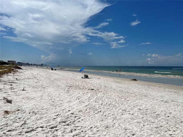 property view of water featuring a beach view