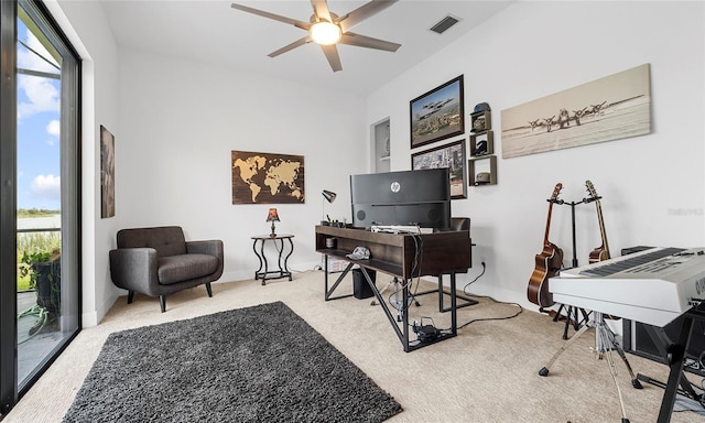3610 Gulf City Rd, Ruskin, FL 33570 - carpeted office with baseboards, visible vents, and a ceiling fan