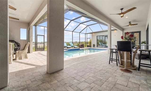 3610 Gulf City Rd, Ruskin, FL 33570 - pool with a lanai, ceiling fan, and a patio area