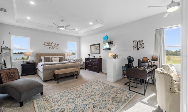 3610 Gulf City Rd, Ruskin, FL 33570 - bedroom with baseboards, recessed lighting, a raised ceiling, and light colored carpet