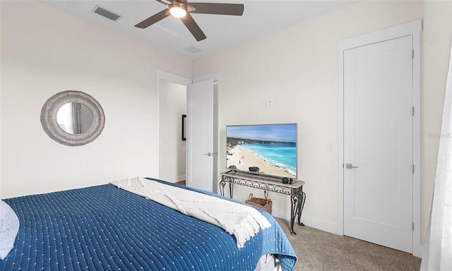 3610 Gulf City Rd, Ruskin, FL 33570 - bedroom featuring a ceiling fan, carpet flooring, baseboards, and visible vents