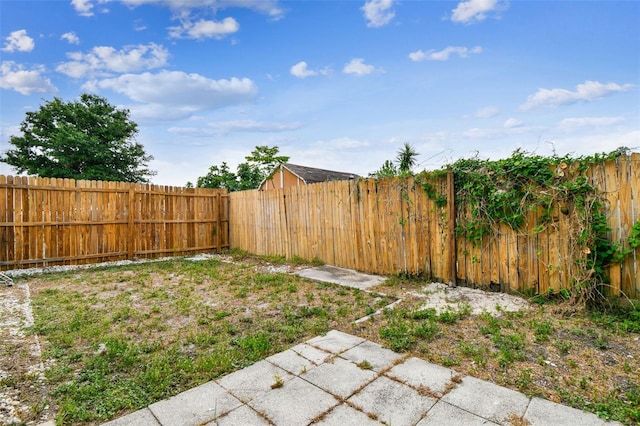 view of yard featuring a fenced backyard and a patio area